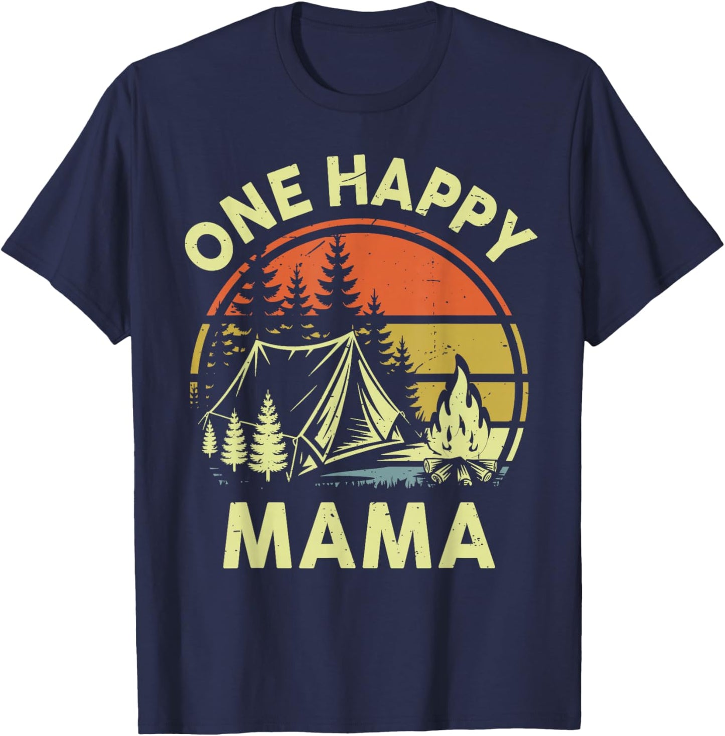 Funny One Happy Mama Camper Toddler Boy Camping Campfire T-Shirt - T-Shirt | Navy
