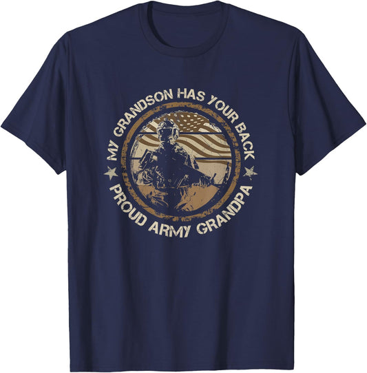 My Grandson Has Your Back Proud Army Grandpa Military Family T-Shirt - T-Shirt | Navy