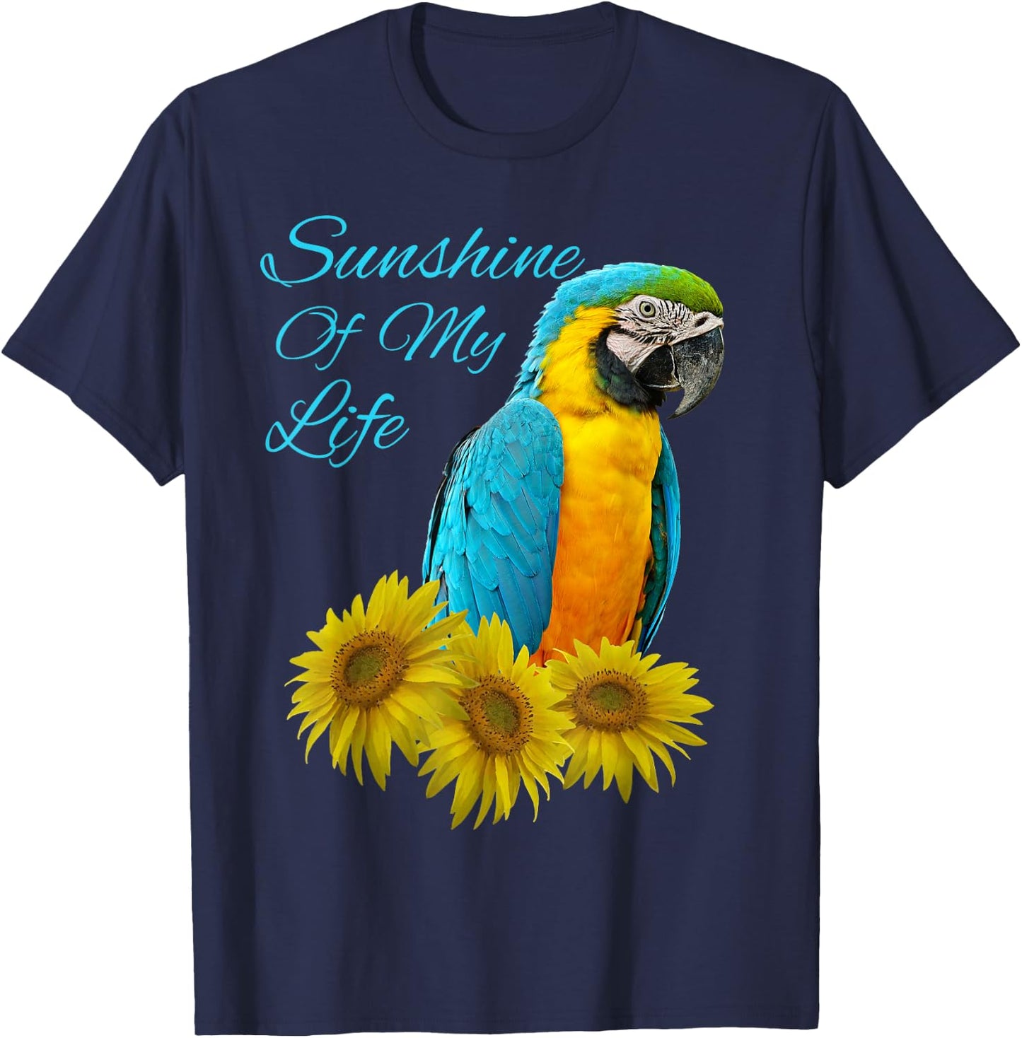 Yellow Chestnut Macaw Parrot Sunshine Sunflower T-Shirt - T-Shirt | Navy