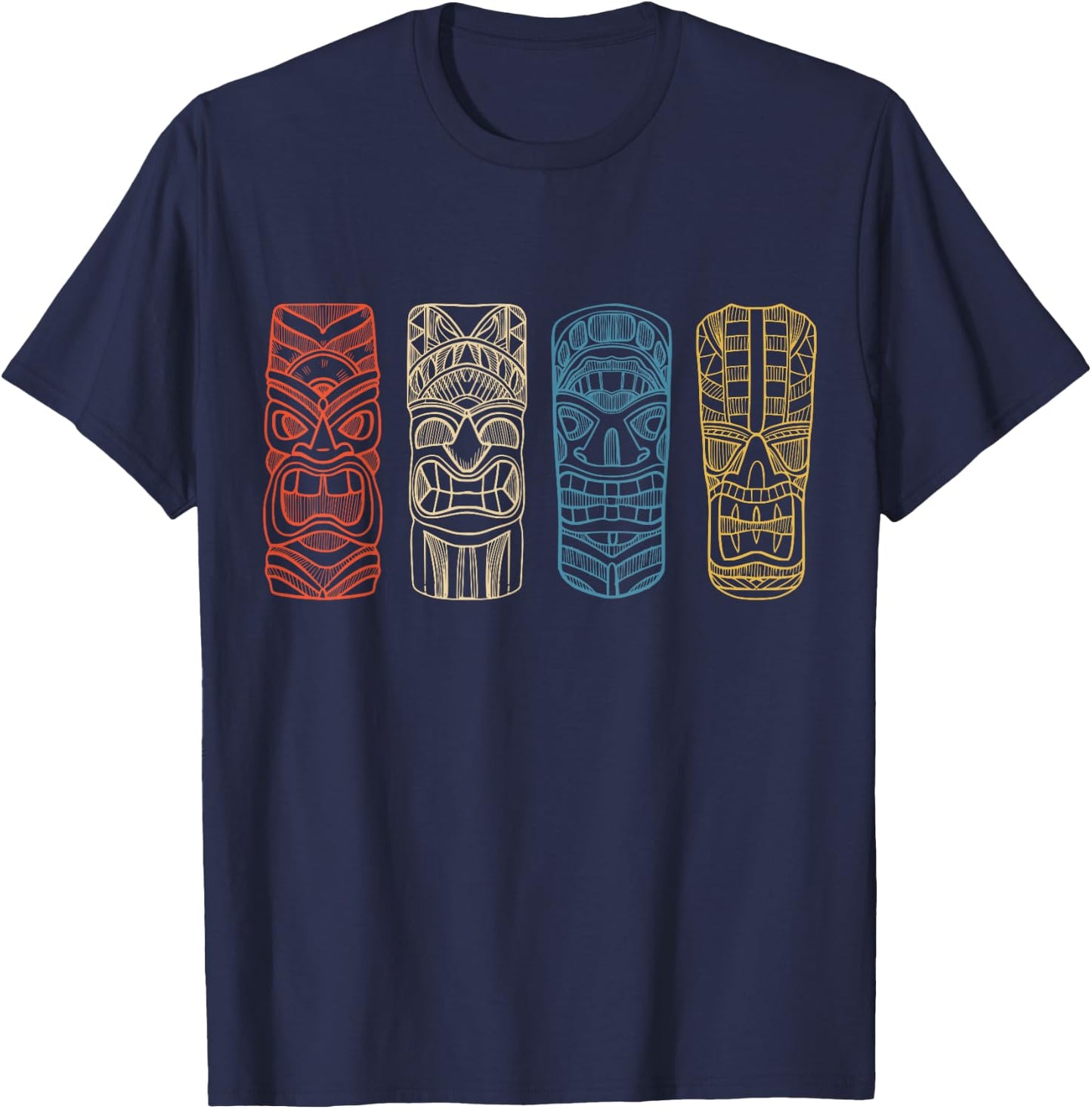 Vintage Tiki Hawaiian Polynesian Mask Four Totems Gift Small T-Shirt - T-Shirt | Navy