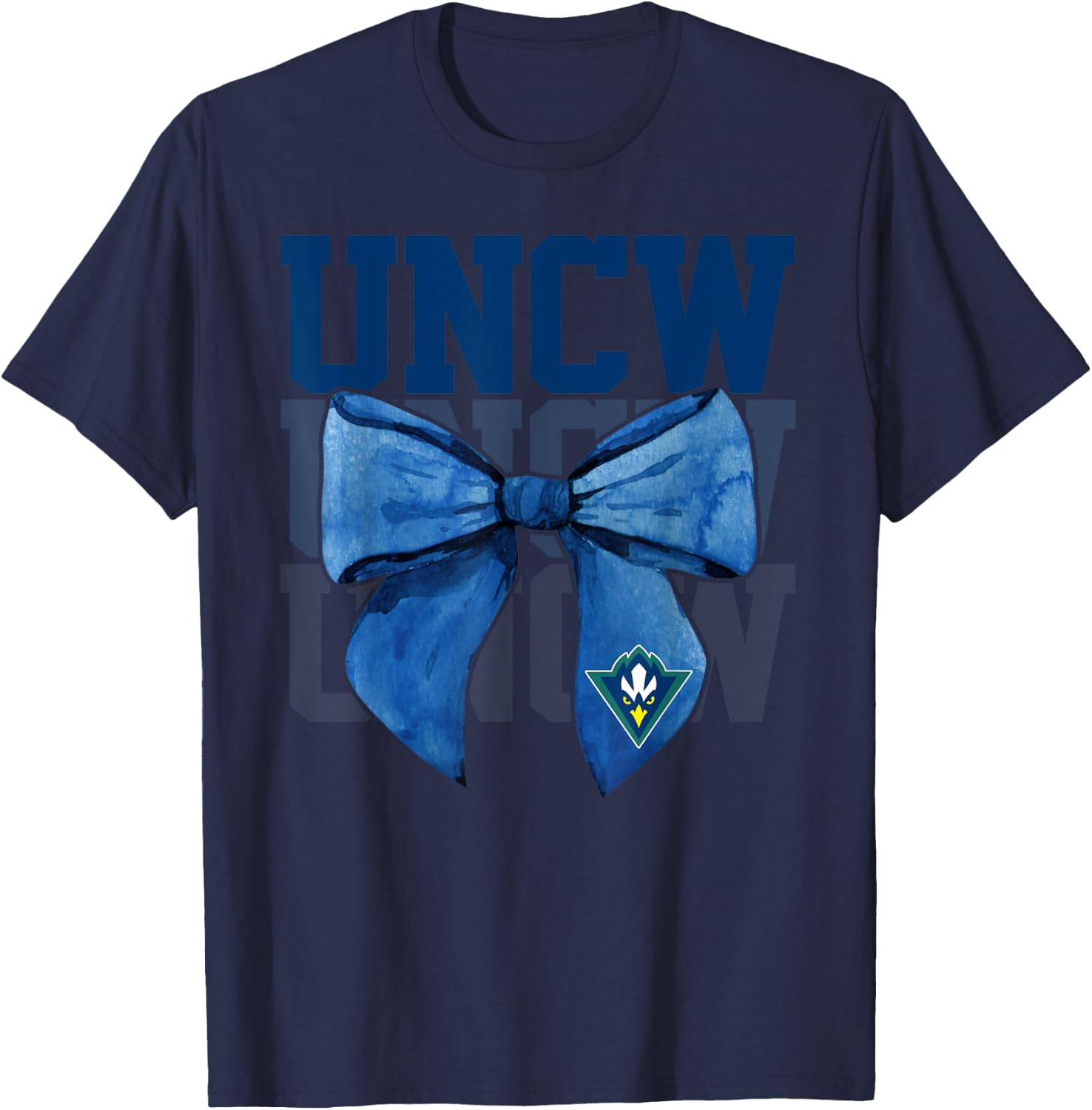 UNCW Arch Vintage Retro College Bow Athletics Girls Women T-Shirt - T-Shirt | Navy