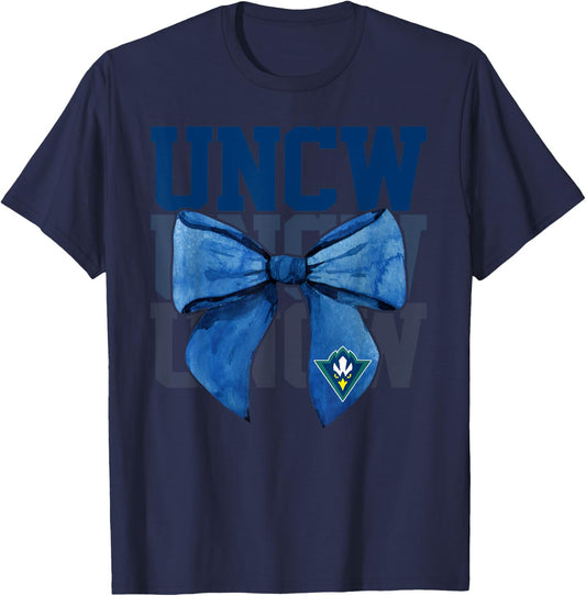 UNCW Arch Vintage Retro College Bow Athletics Girls Women T-Shirt - T-Shirt | Navy
