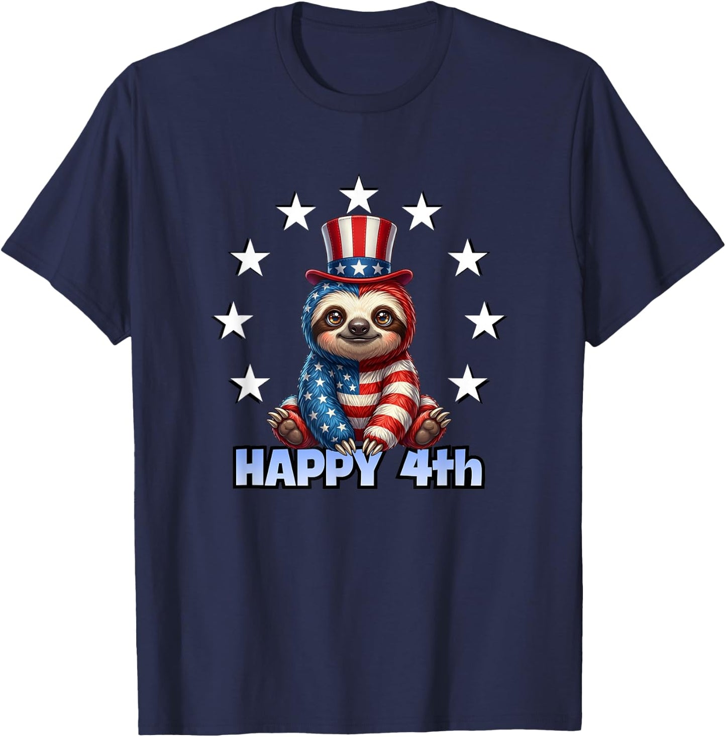 Patriotic American Flag Sloth Happy 4th of July USA T-Shirt - T-Shirt | Navy
