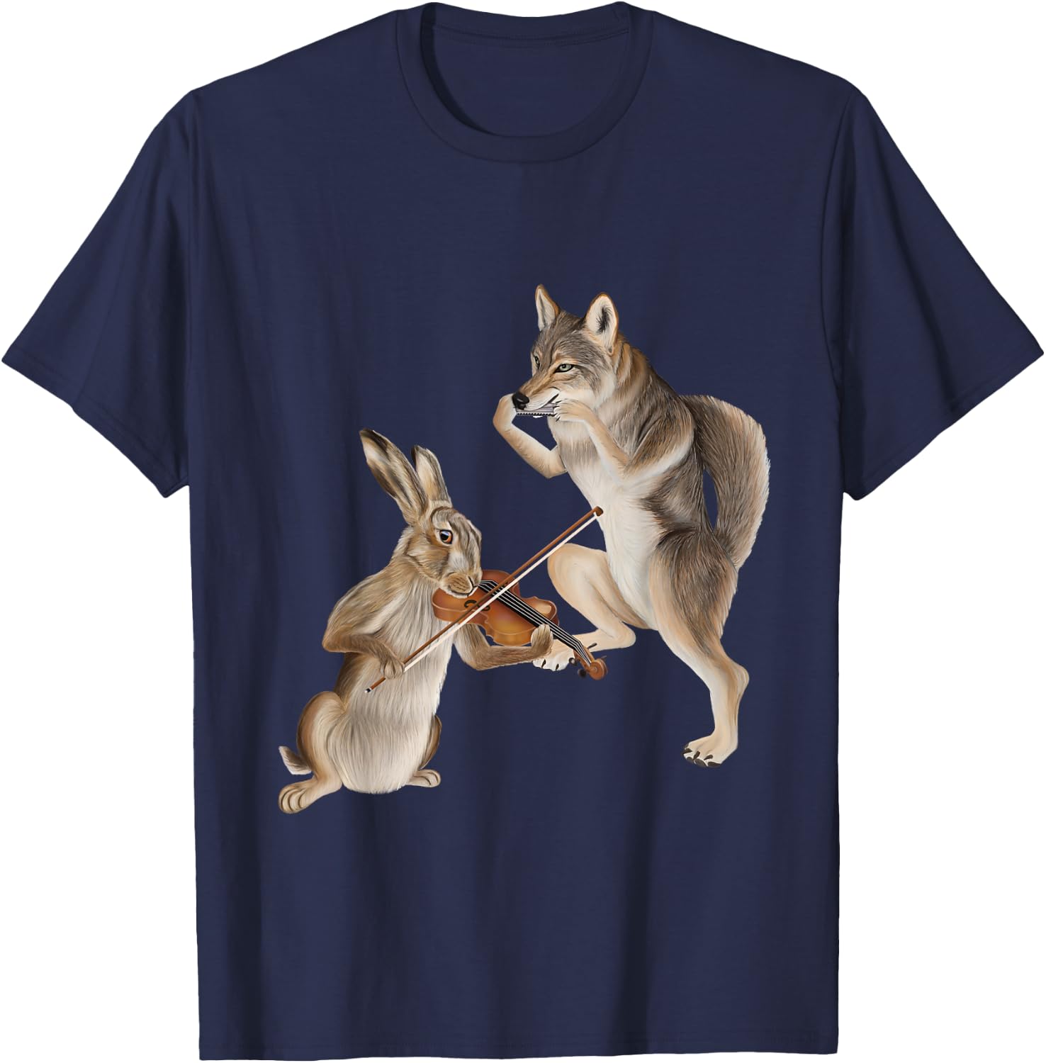 Fiddle and Harmonica - Coyote and a Hare T-Shirt - T-Shirt | Navy