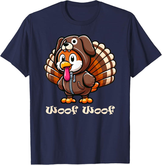 Turkey Costume Dog Woof Funny Thanksgiving Turkey Women Men T-Shirt - T-Shirt | Navy