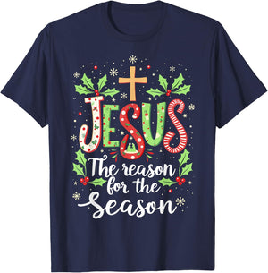 Jesus is the Reason for the Season Christmas Christian T-Shirt - T-Shirt | Navy