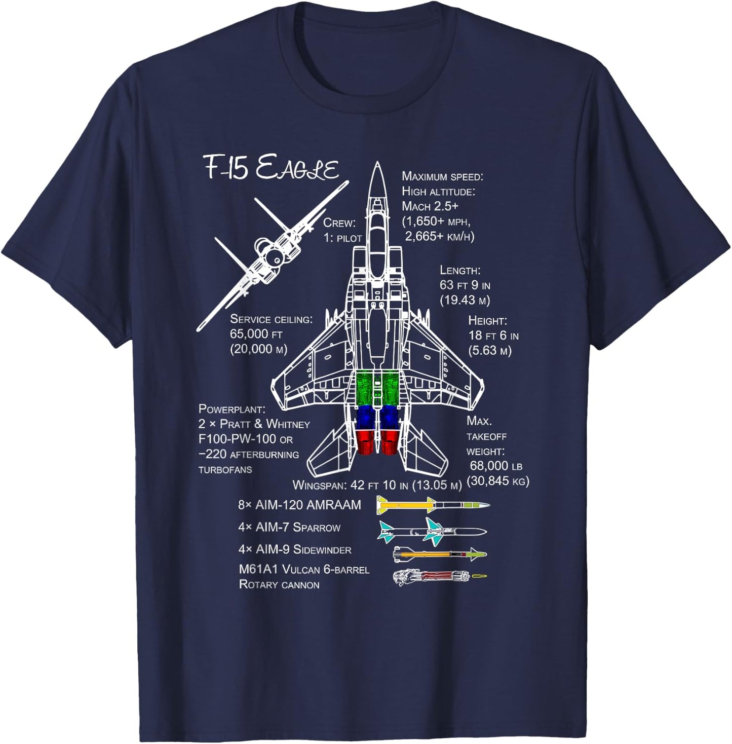 F-15 Eagle Specs Shirt Military Fighter Jet T-Shirt - T-Shirt | Navy