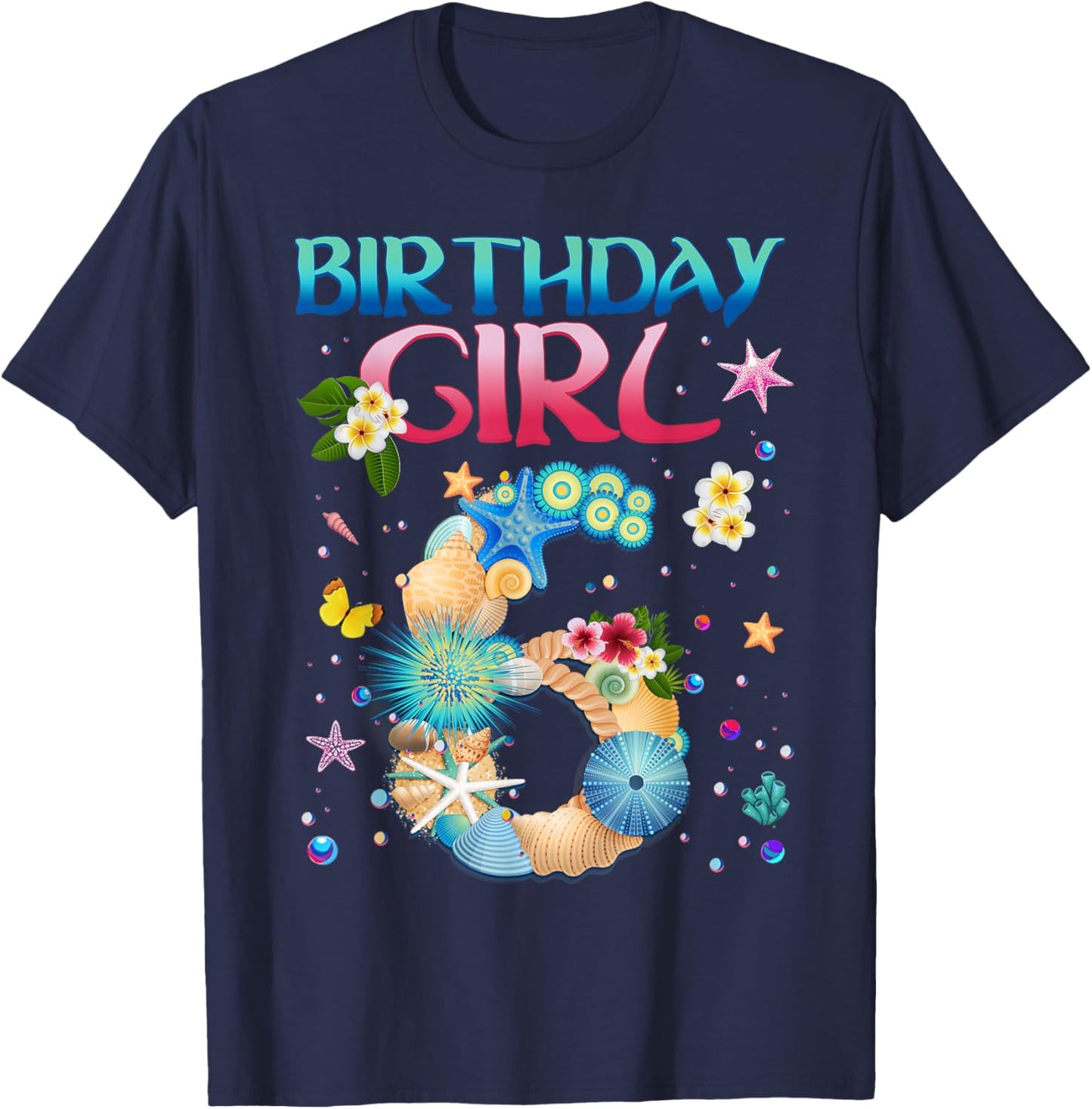 6 Years Old Birthday Girl Adventures In Oceania 6th Birthday T-Shirt - T-Shirt | Navy
