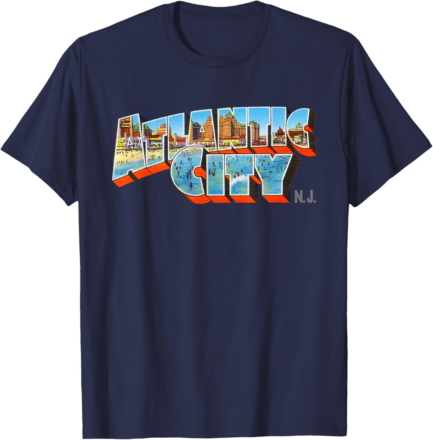 Atlantic City New Jersey NJ Vintage Retro Souvenir T-Shirt - T-Shirt | Navy