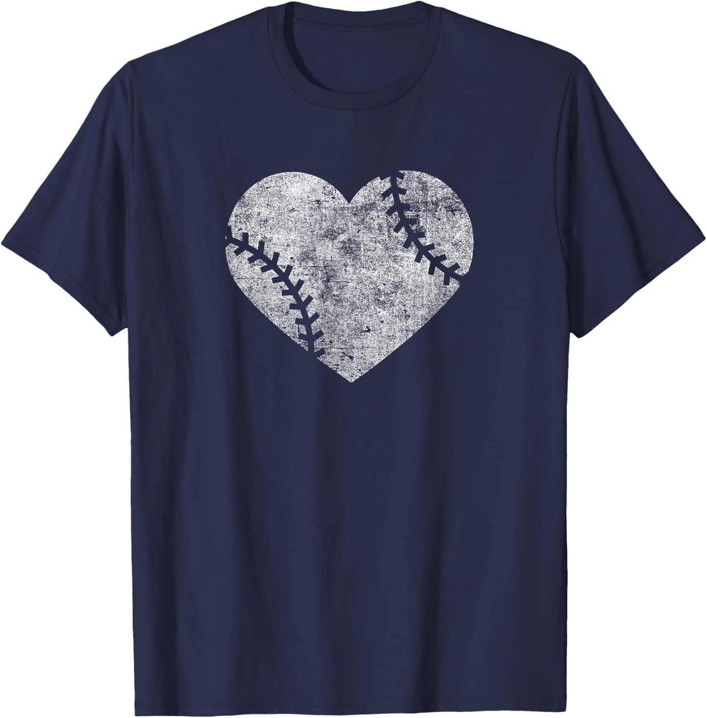 I Love Baseball Distressed Vintage Heart Graphic T-Shirt - T-Shirt | Navy