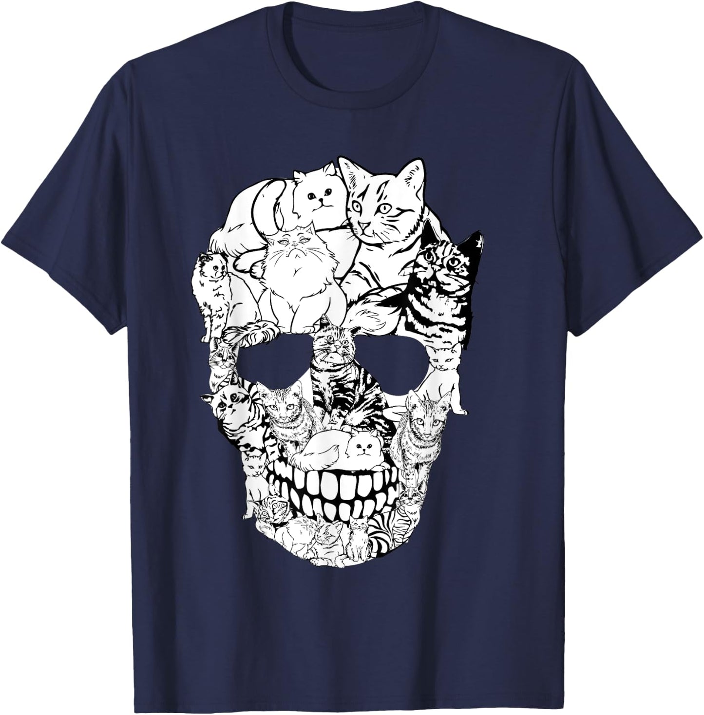 Cat Skull Shirt - Kitty Skeleton Halloween Costume Skull Cat T-Shirt - T-Shirt | Navy