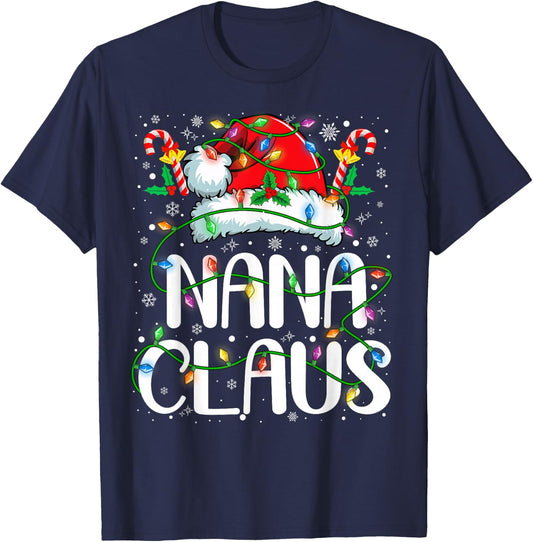 Nana Claus Christmas Lights Pajama Xmas Family Matching T-Shirt - T-Shirt | Navy