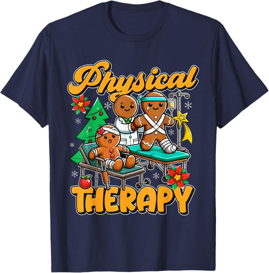 Physical Therapy Gingerbread Christmas Fun T-Shirt - T-Shirt | Navy