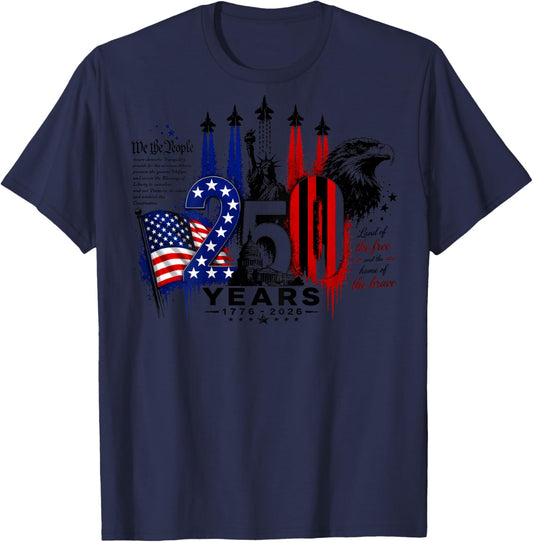 (ON Back) 1776 2026 Patriotic USA Flag Eagle Freedom T-Shirt - T-Shirt | Navy