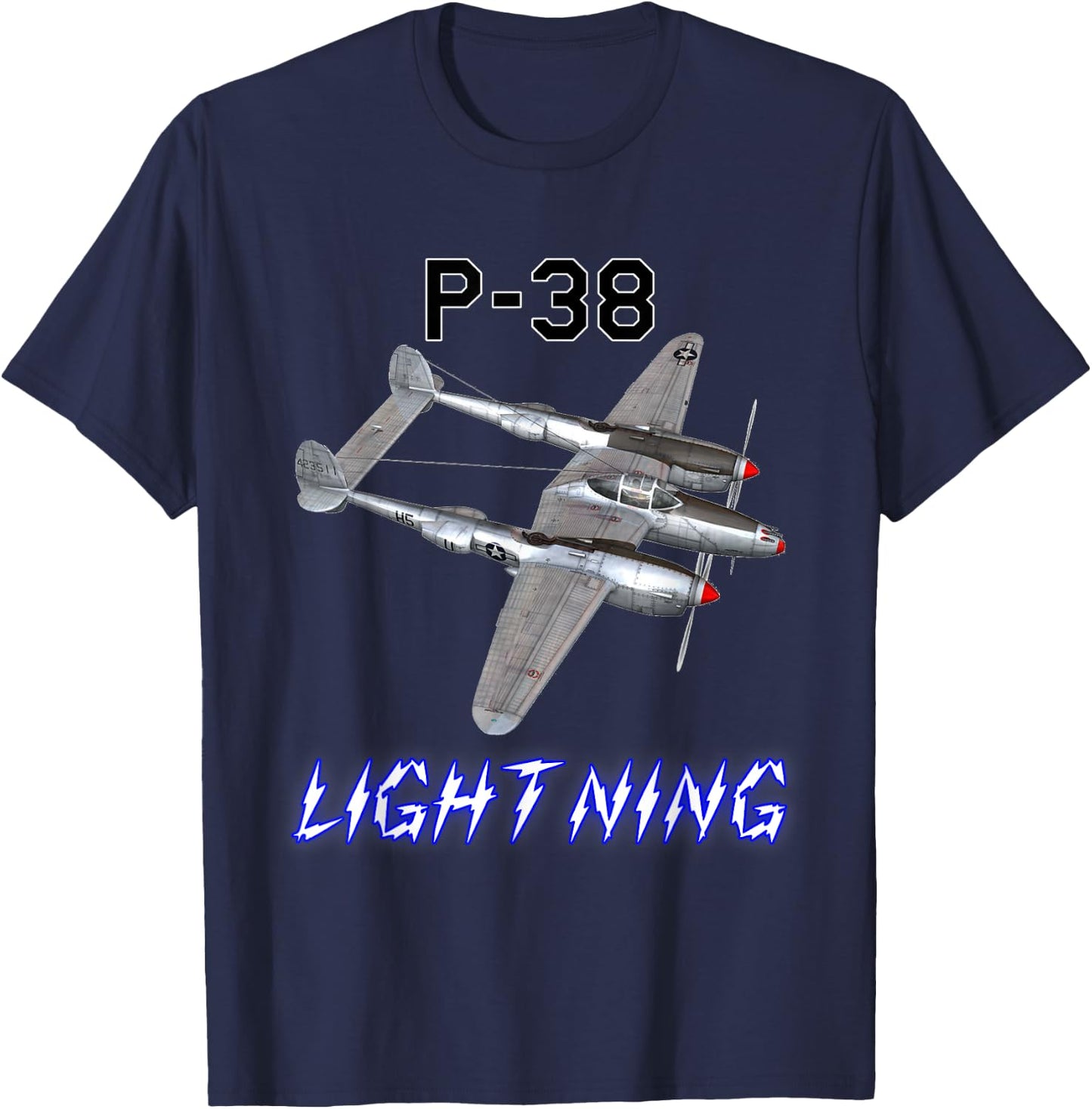 P-38 Lightning USAF Warbird WW2 Plane T-Shirt - T-Shirt | Navy