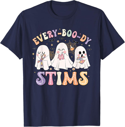 Everyboody Stims Halloween Special Education Spooky Autism T-Shirt - T-Shirt | Navy