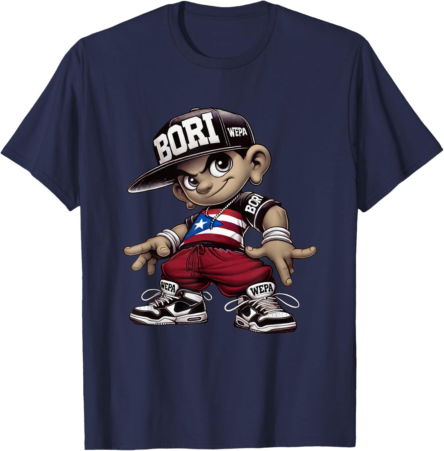 Bori Kid Puerto Rican Flag Boricua Attitude Cute Hip Hop Fun T-Shirt - T-Shirt | Navy