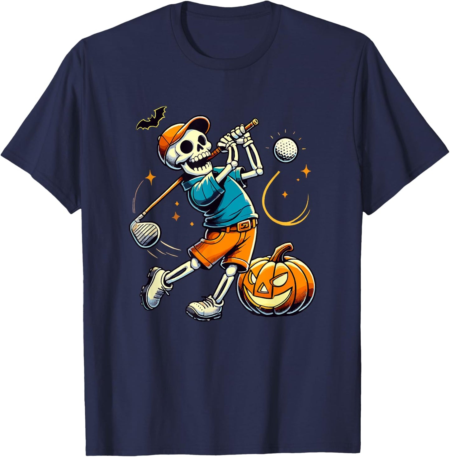 Halloween Skeleton Golf Player Golfing Golfer Pumpkin T-Shirt - T-Shirt | Navy