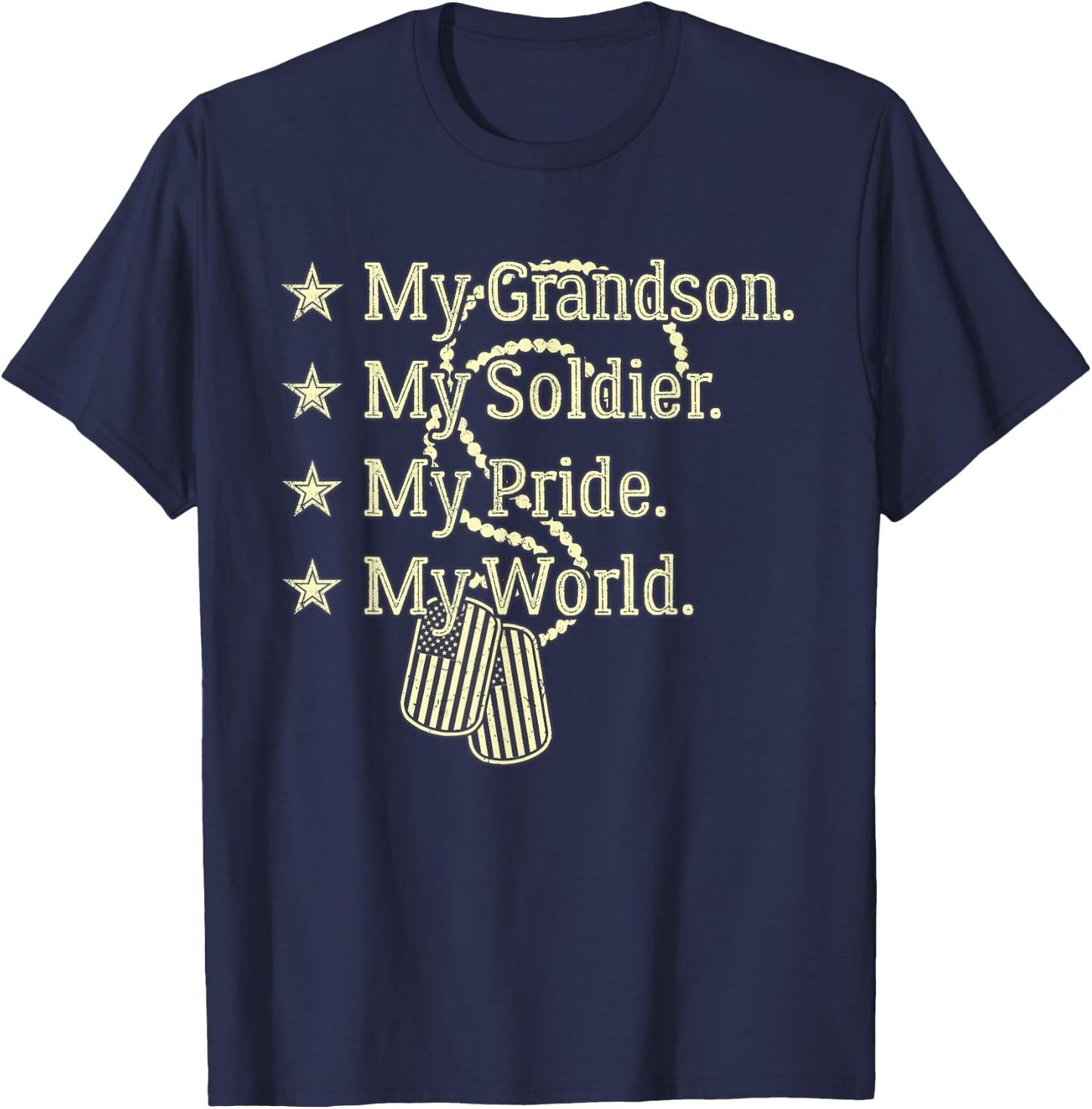 My Grandson My Soldier Hero Proud Military Grandparent Gift T-Shirt - T-Shirt | Navy