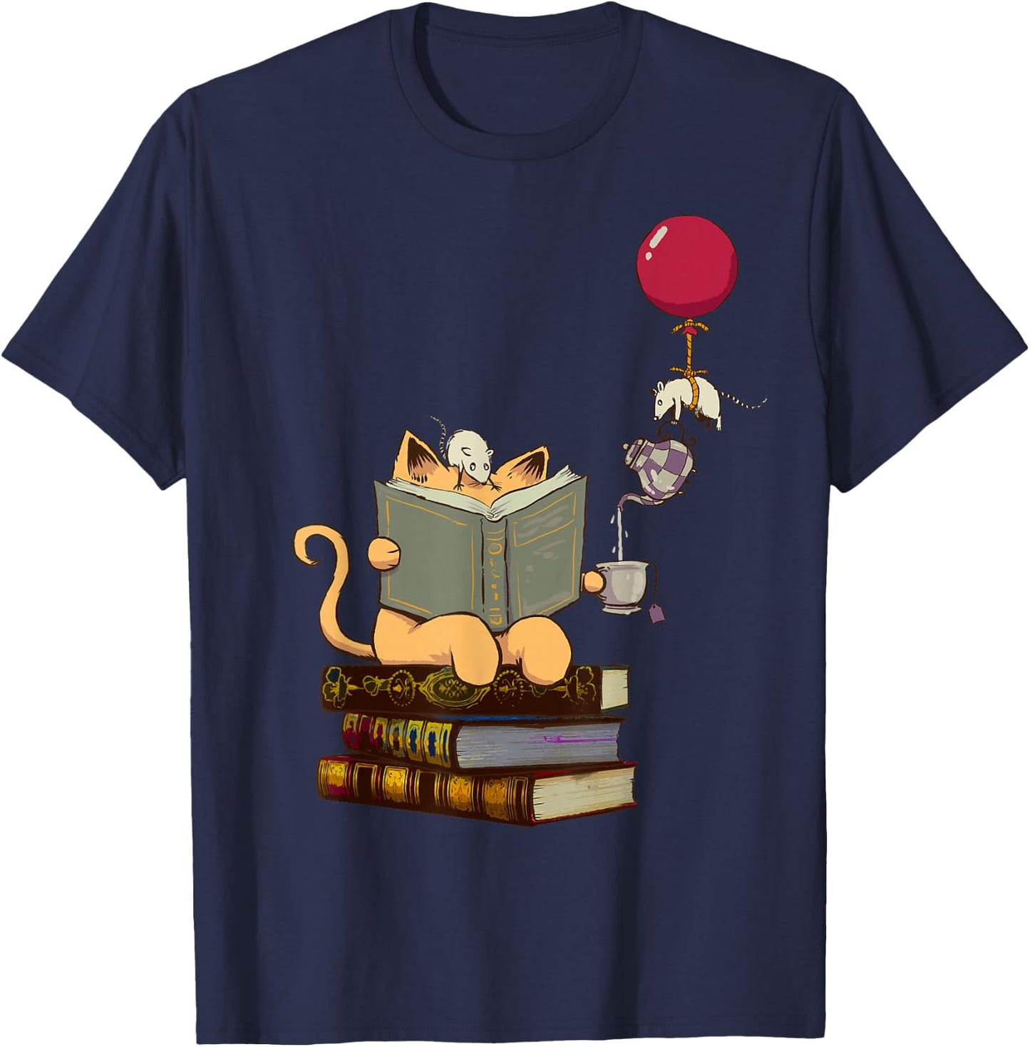 Kittens, Cats, Tea, Books and Balloon T-Shirt - T-Shirt | Navy
