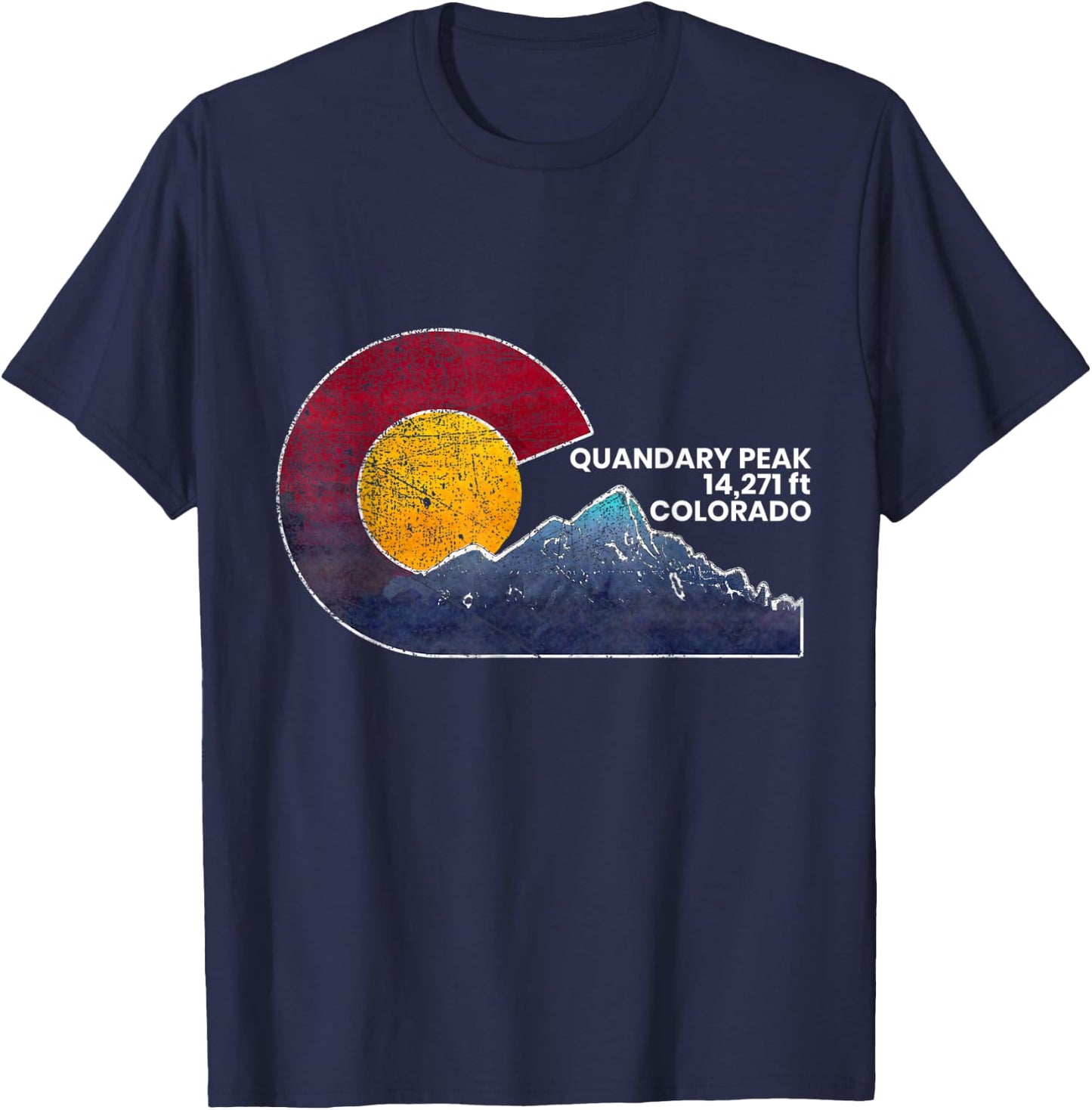 Quandary Peak Colorado Flag Inspired Scenery T-Shirt - T-Shirt | Navy