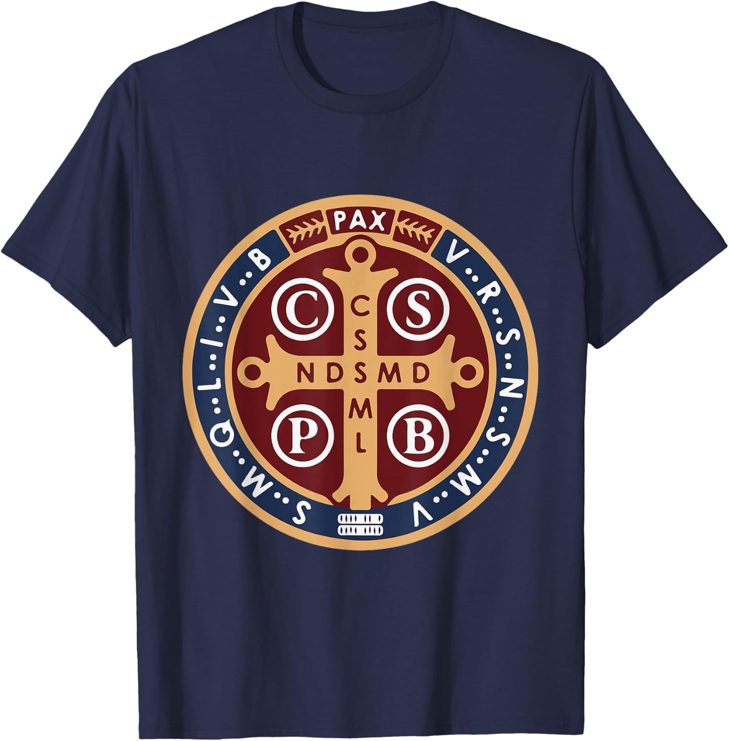 Spiritual Religious Christian Catholic St Benedict T-Shirt - T-Shirt | Navy