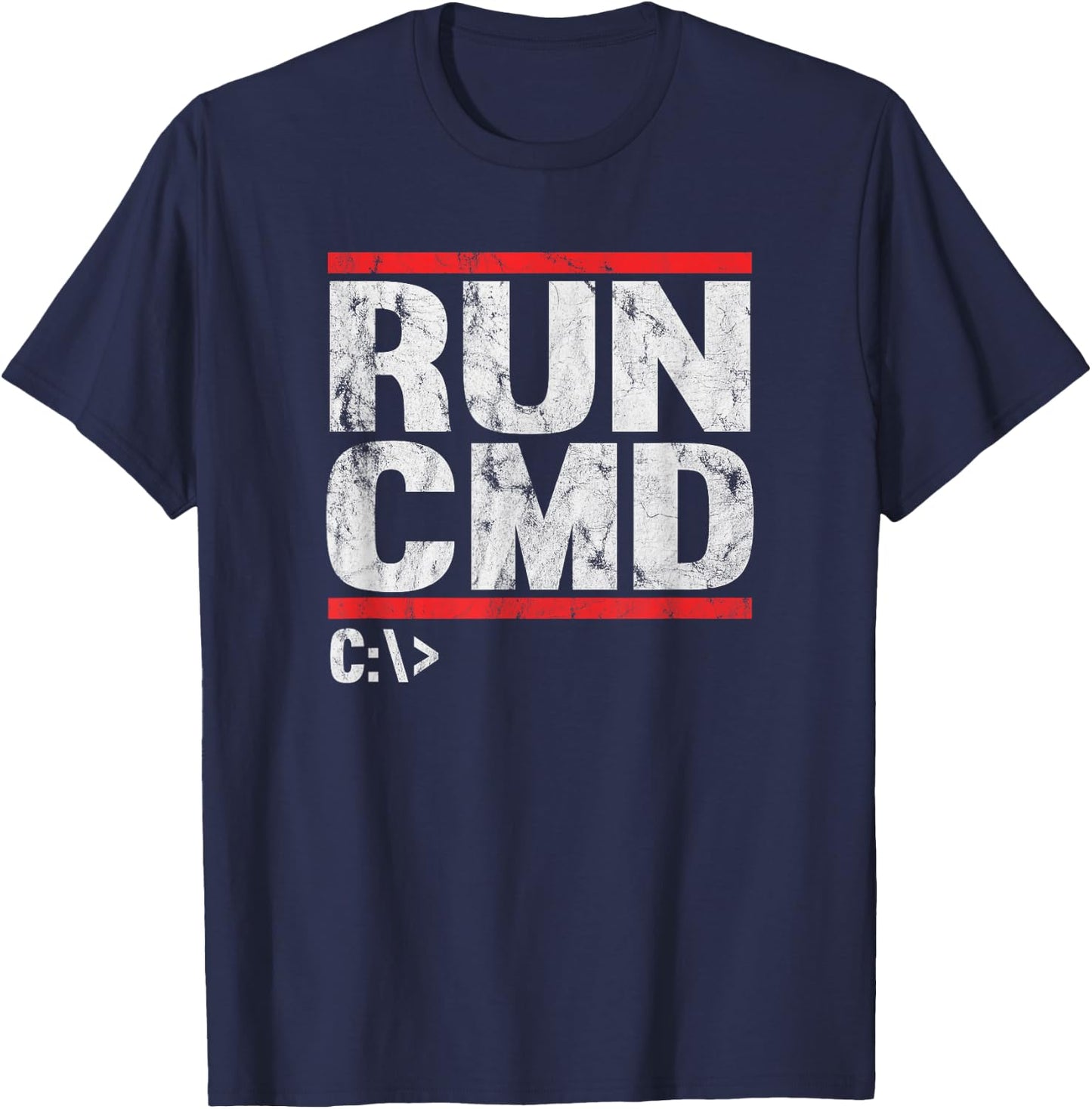 Run CMD Distressed Funny T-Shirt - T-Shirt | Navy