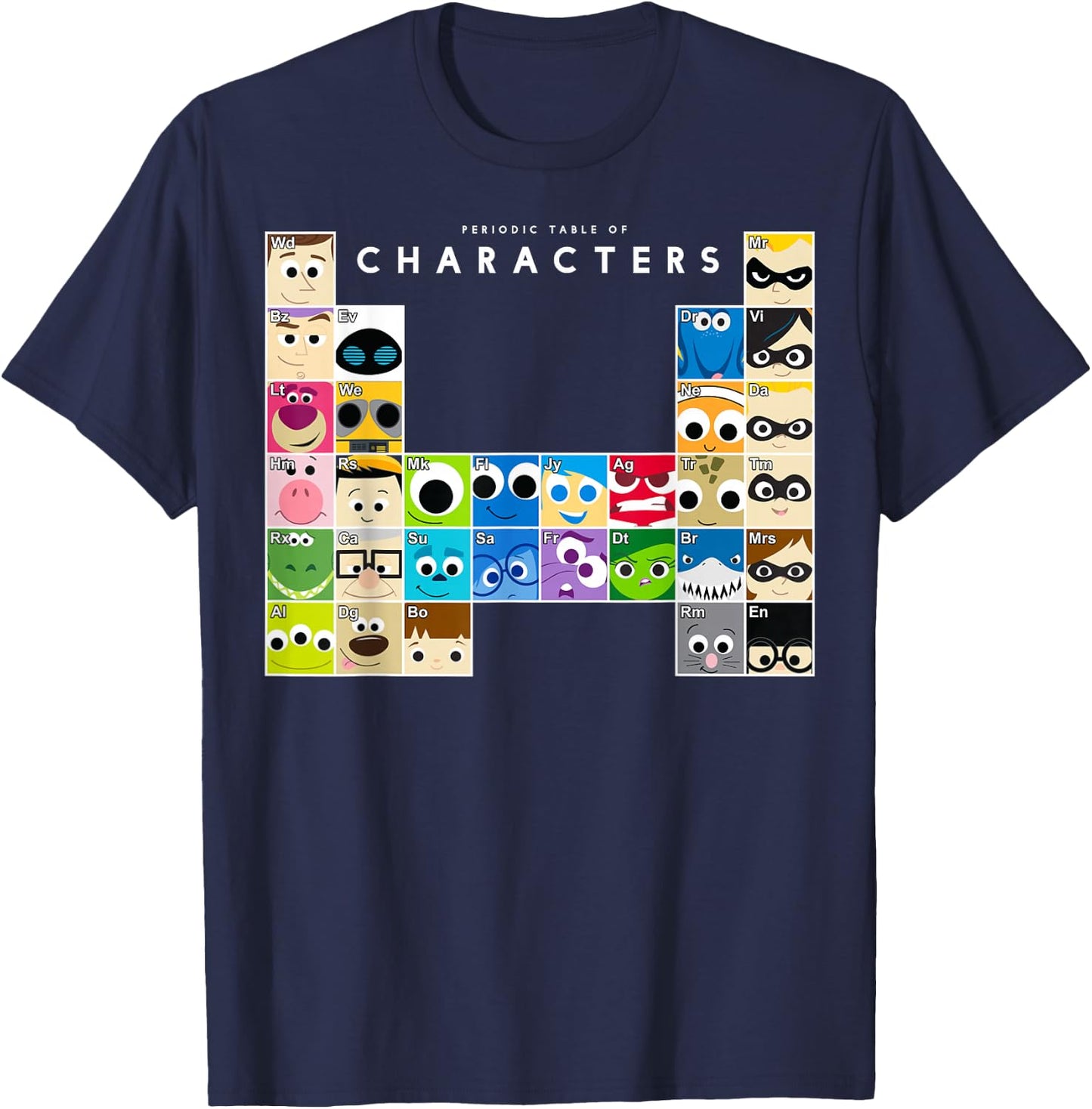 Disney Pixar Collection Color Periodic Table Of Characters T-Shirt - T-Shirt | Navy