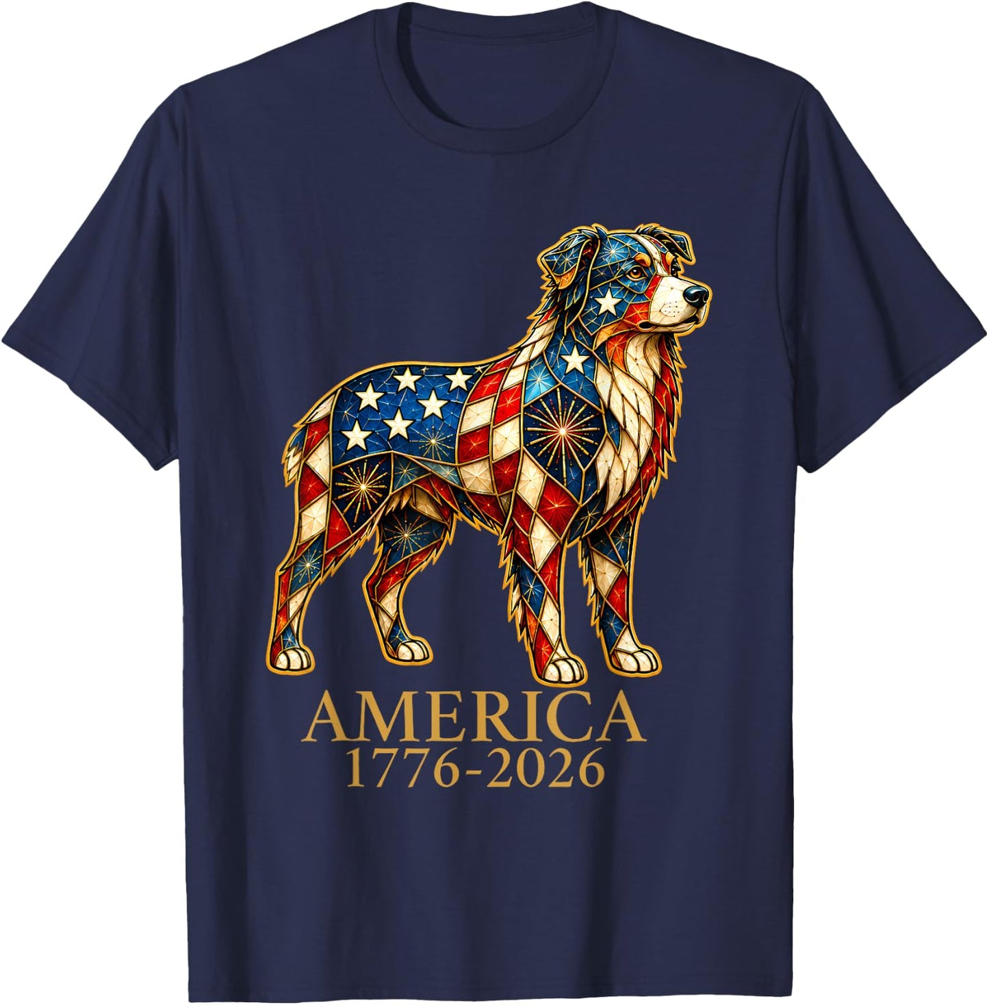 America 1776-2026 Australian Shepherd Patriotic US Flag USA T-Shirt - T-Shirt | Navy