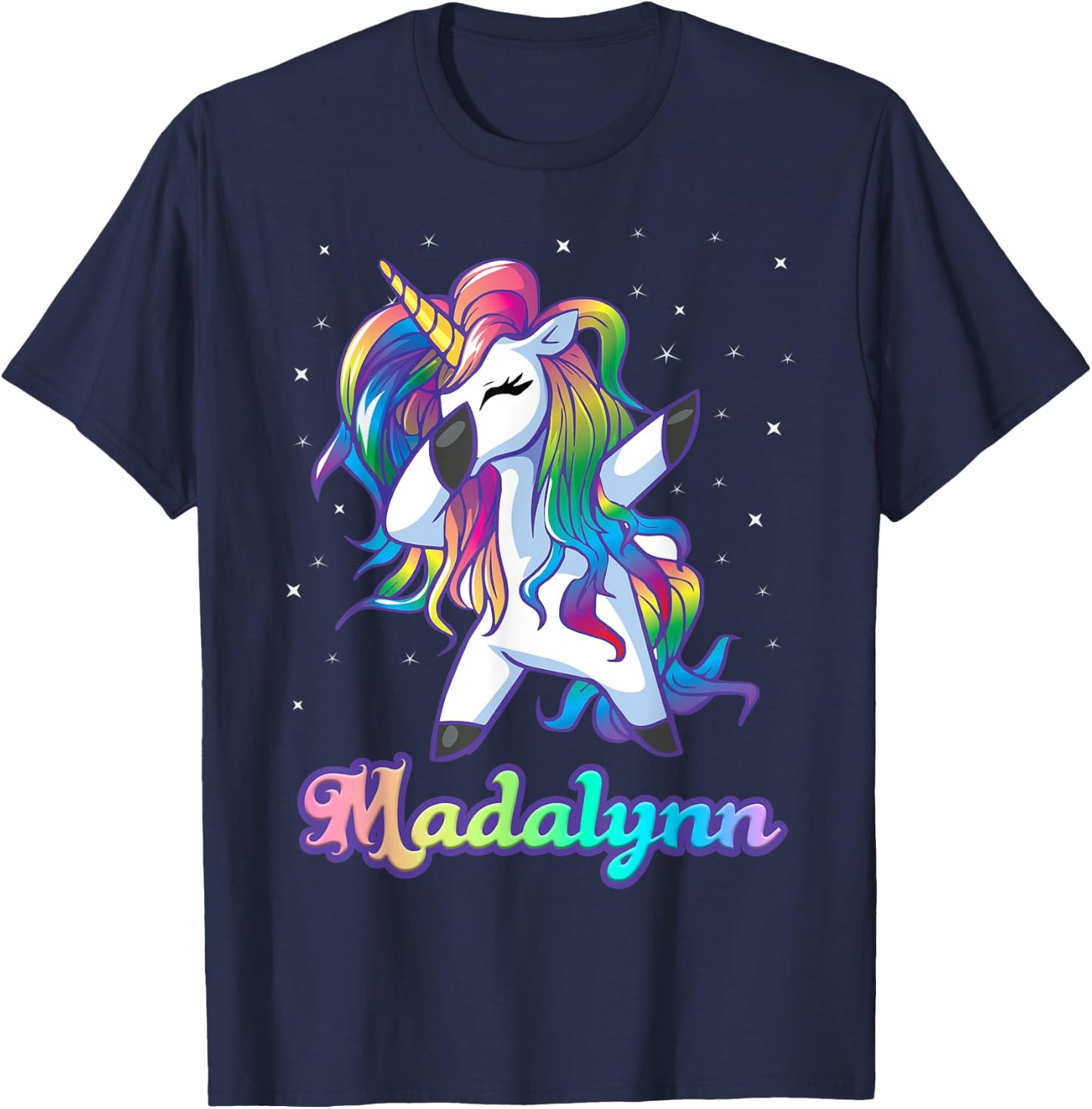 MADALYNN Name Personalized Custom Rainbow Unicorn Dabbing T-Shirt - T-Shirt | Navy