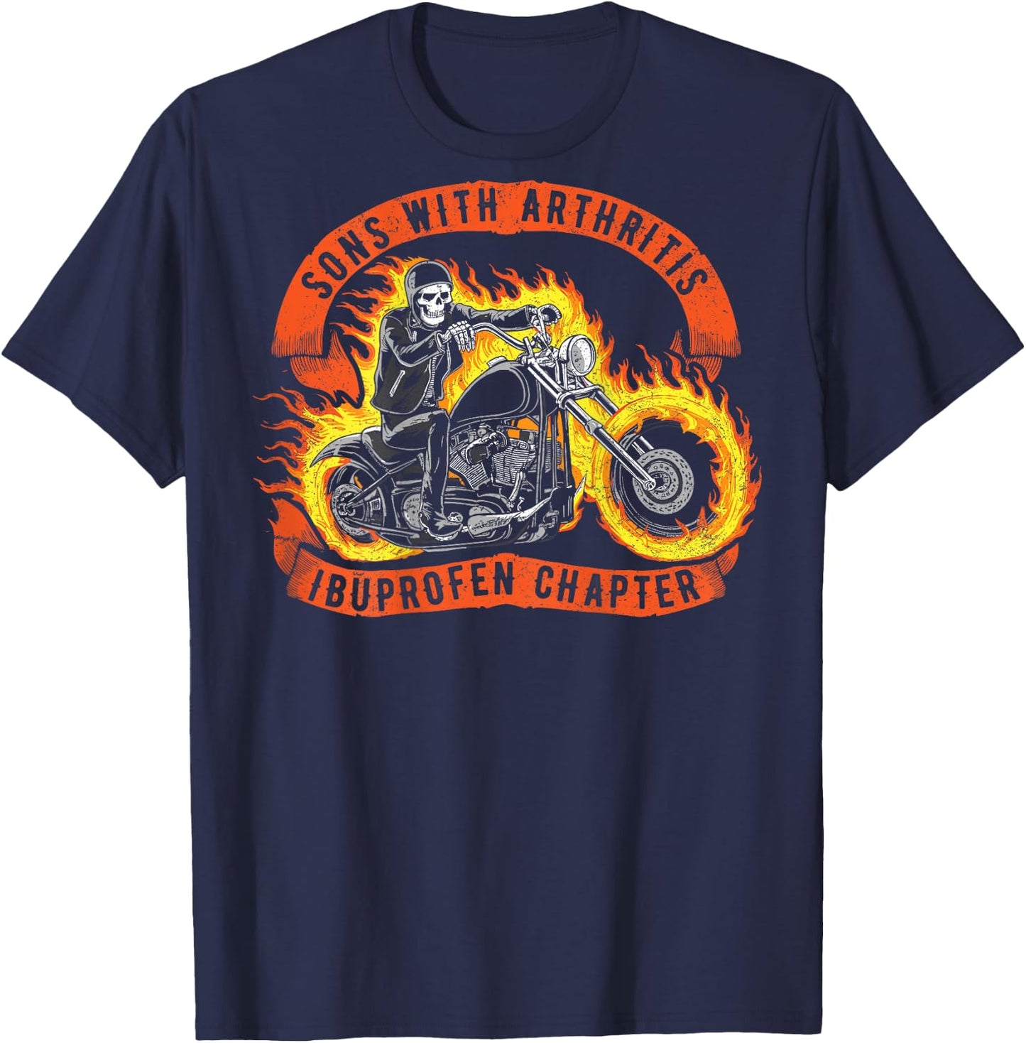 Sons with Arthritis Ibuprofen Chapter Skeleton on Back T-Shirt - T-Shirt | Navy