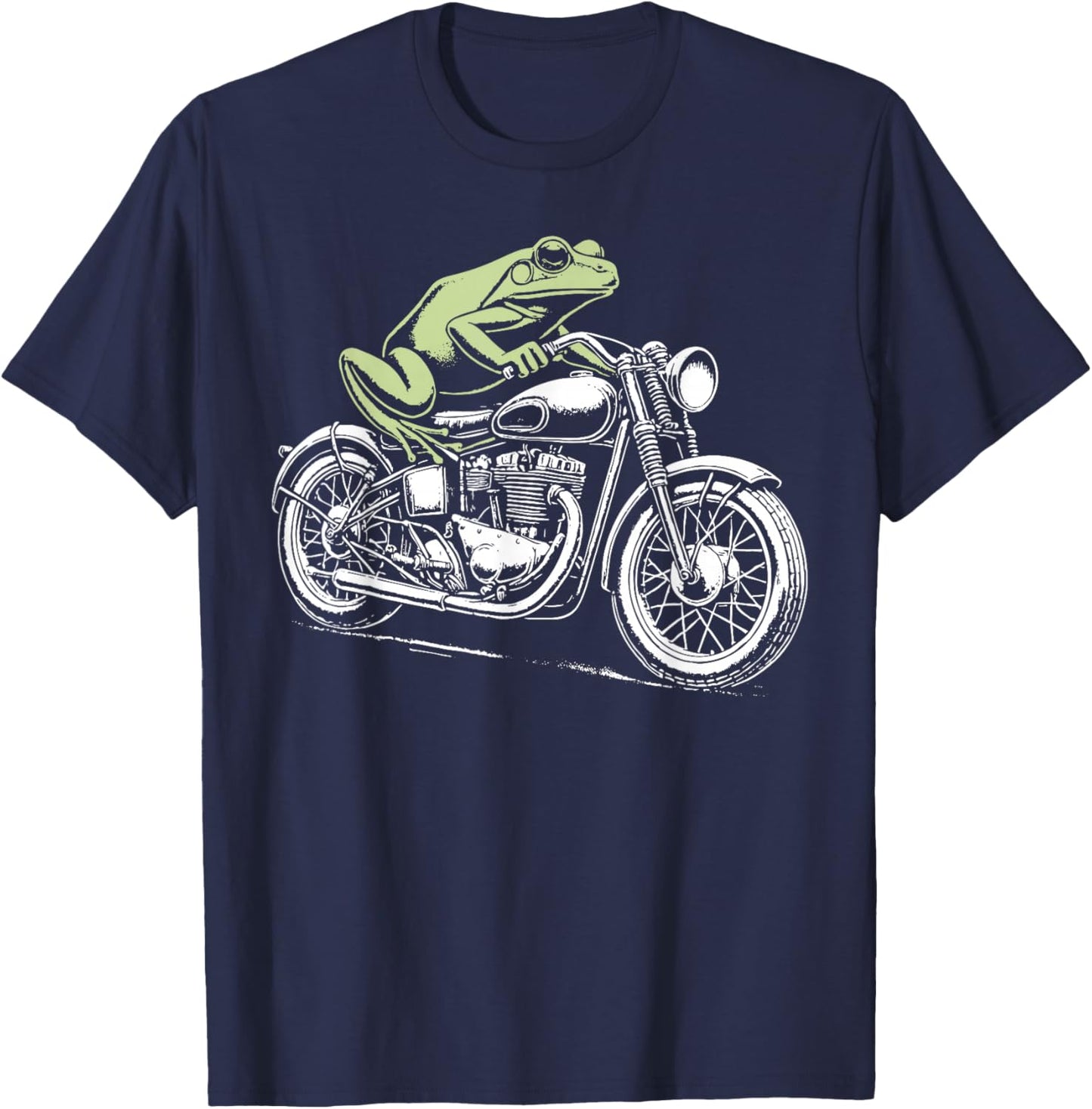 Vintage Frog Motorcycle Biker Funny Frog Riding Motorcycle T-Shirt - T-Shirt | Navy