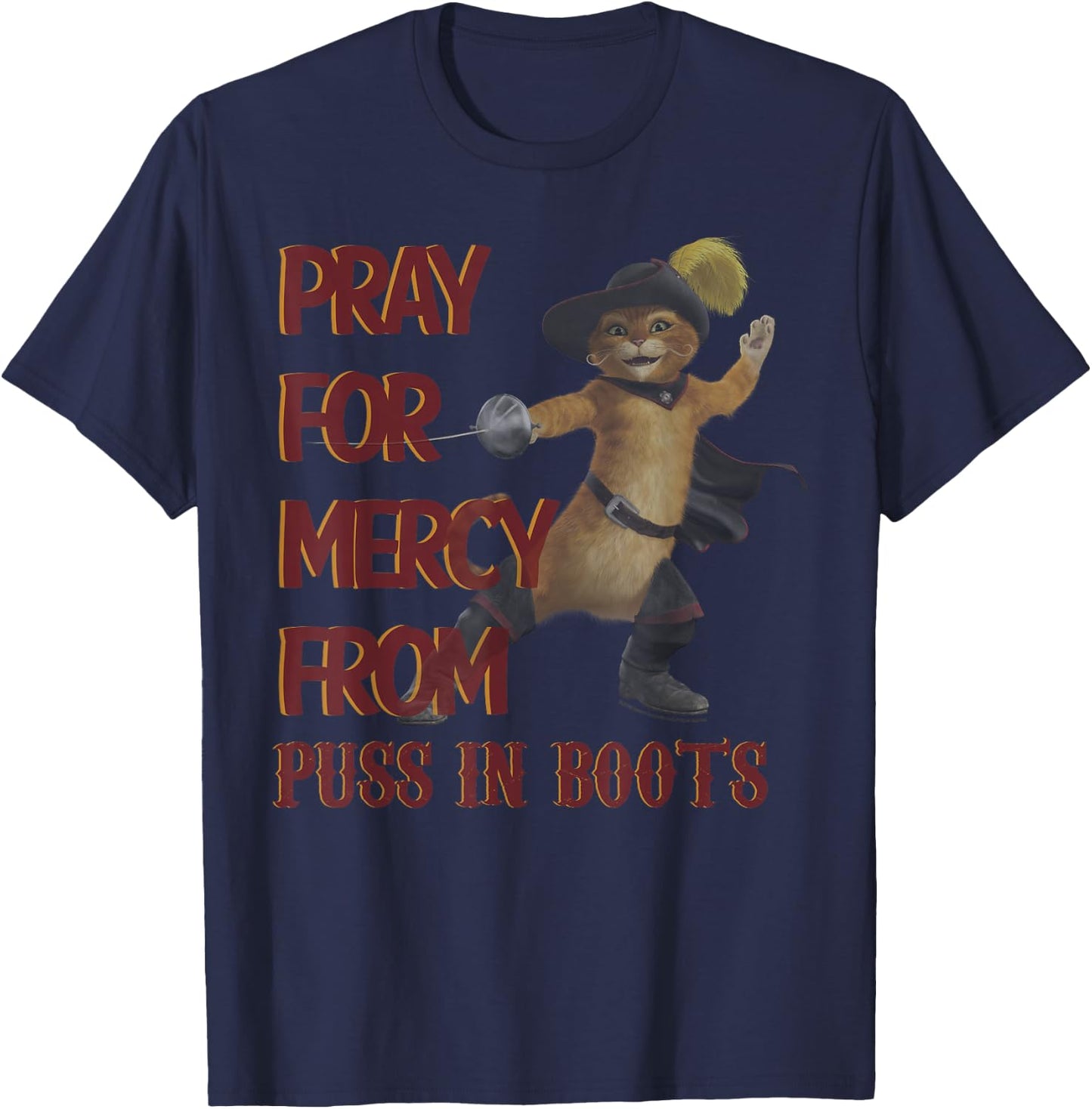 Shrek 2 Pray for Mercy from Puss in Boots T-Shirt - T-Shirt | Navy