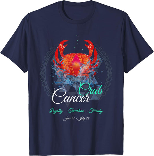 CANCER CRAB T Shirt Star Sign Birthday Horoscope Astrology T-Shirt - T-Shirt | Navy