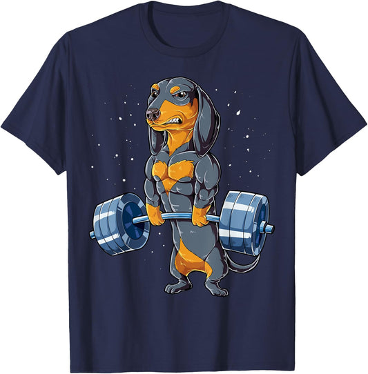 Dachshund Weightlifting Funny Deadlift Men Fitness Gym Gifts Small T-Shirt - T-Shirt | Navy