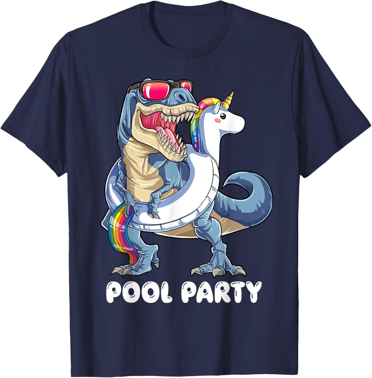 Pool Party Dinosaur Unicorn T shirt T rex Float Rainbow Gift T-Shirt - T-Shirt | Navy