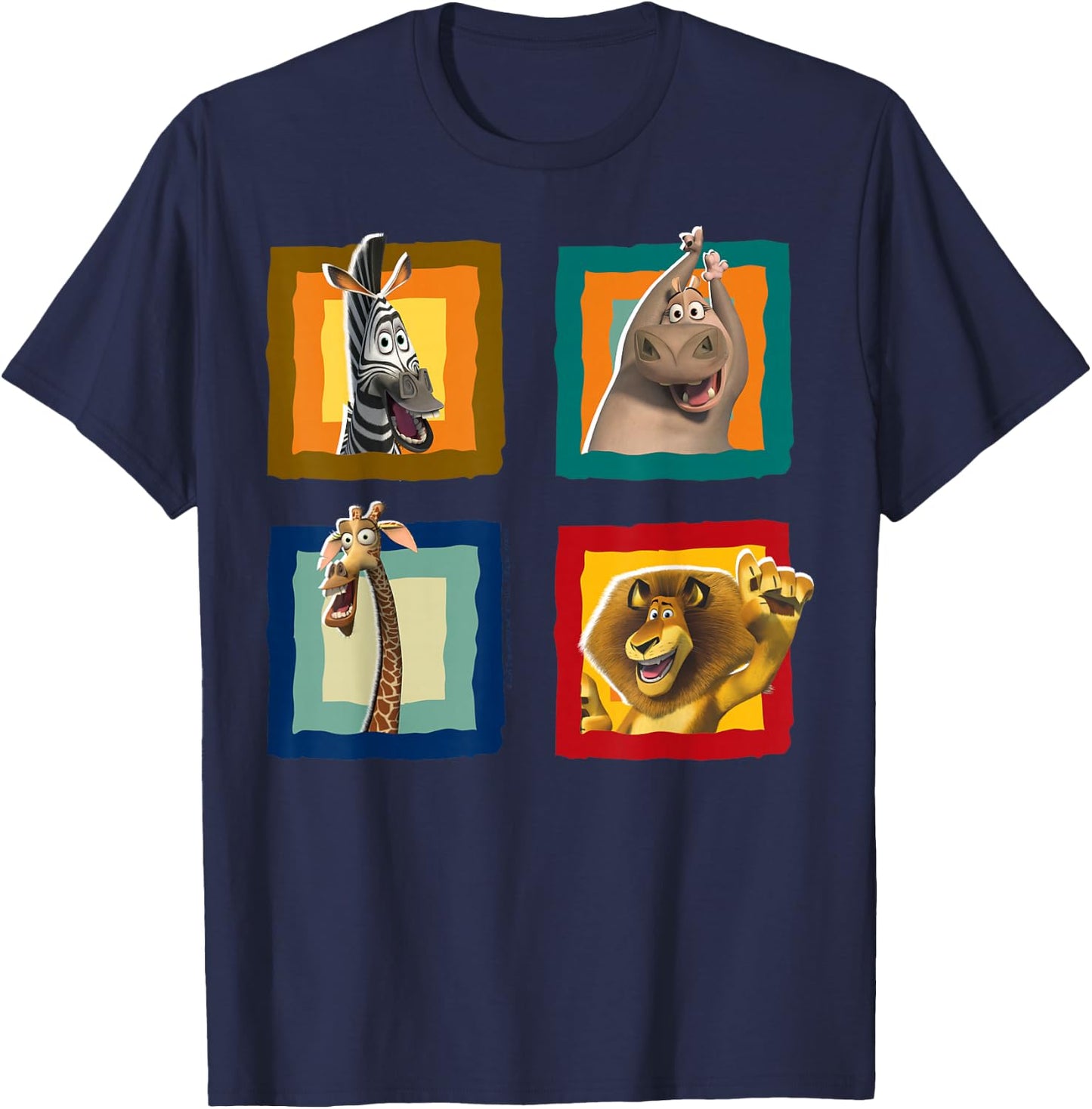 Madagascar Group Shot Quad Panel Poster T-Shirt - T-Shirt | Navy