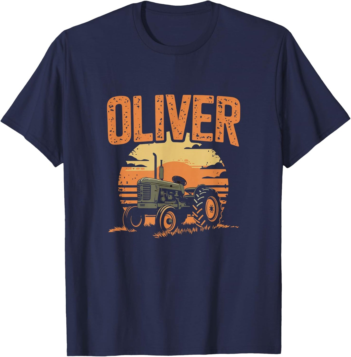 Oliver Personalized Nametag Tractor for OLIVER T-Shirt - T-Shirt | Navy