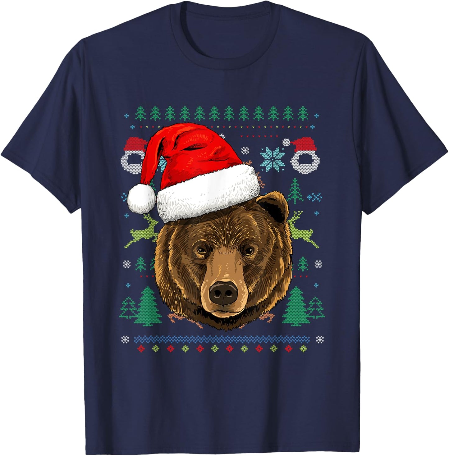 Bear Ugly Christmas Santa Hat Xmas T-Shirt - T-Shirt | Navy