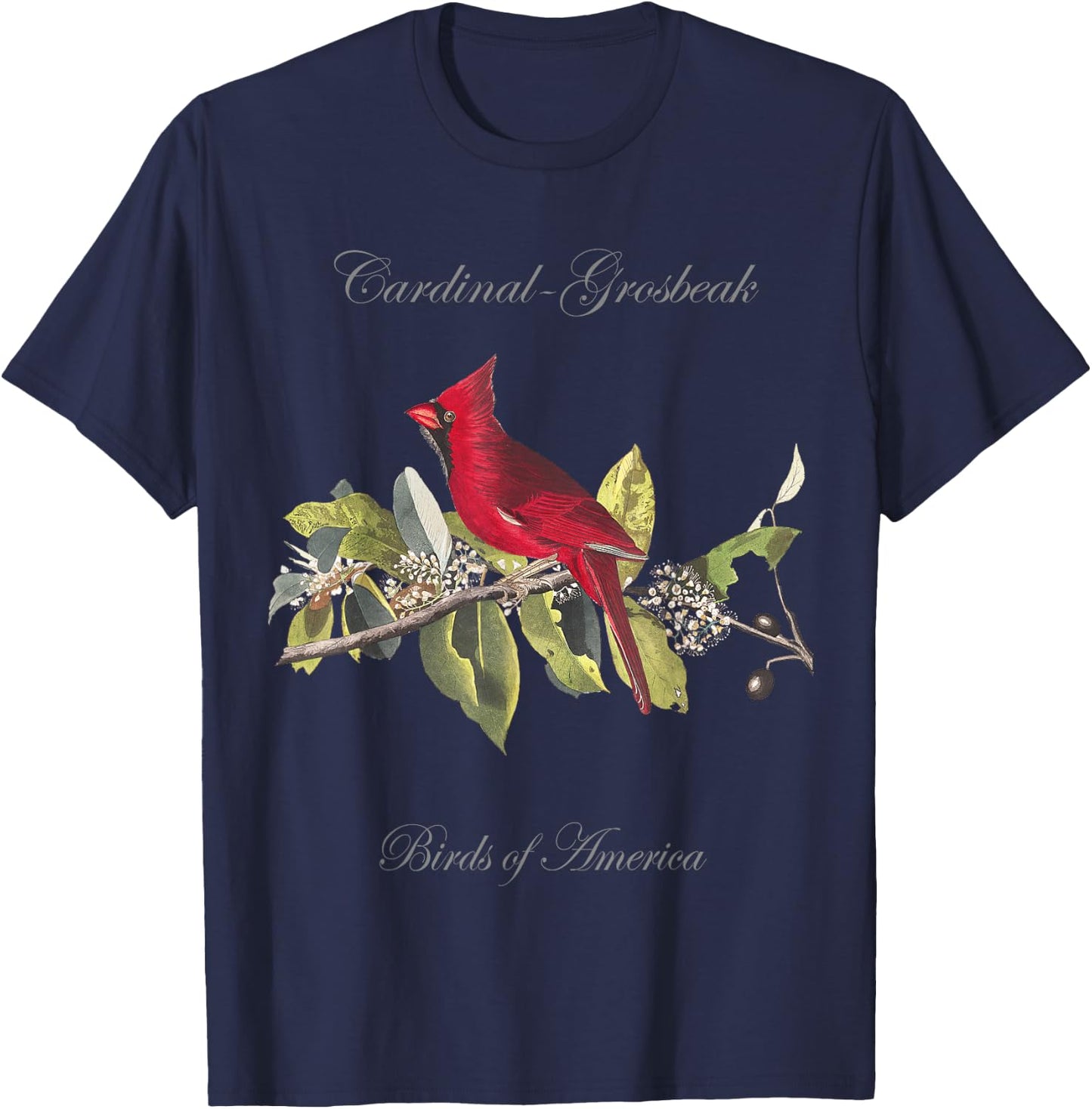 Red Cardinal - Birds of America Series Audubon T-Shirt - T-Shirt | Navy