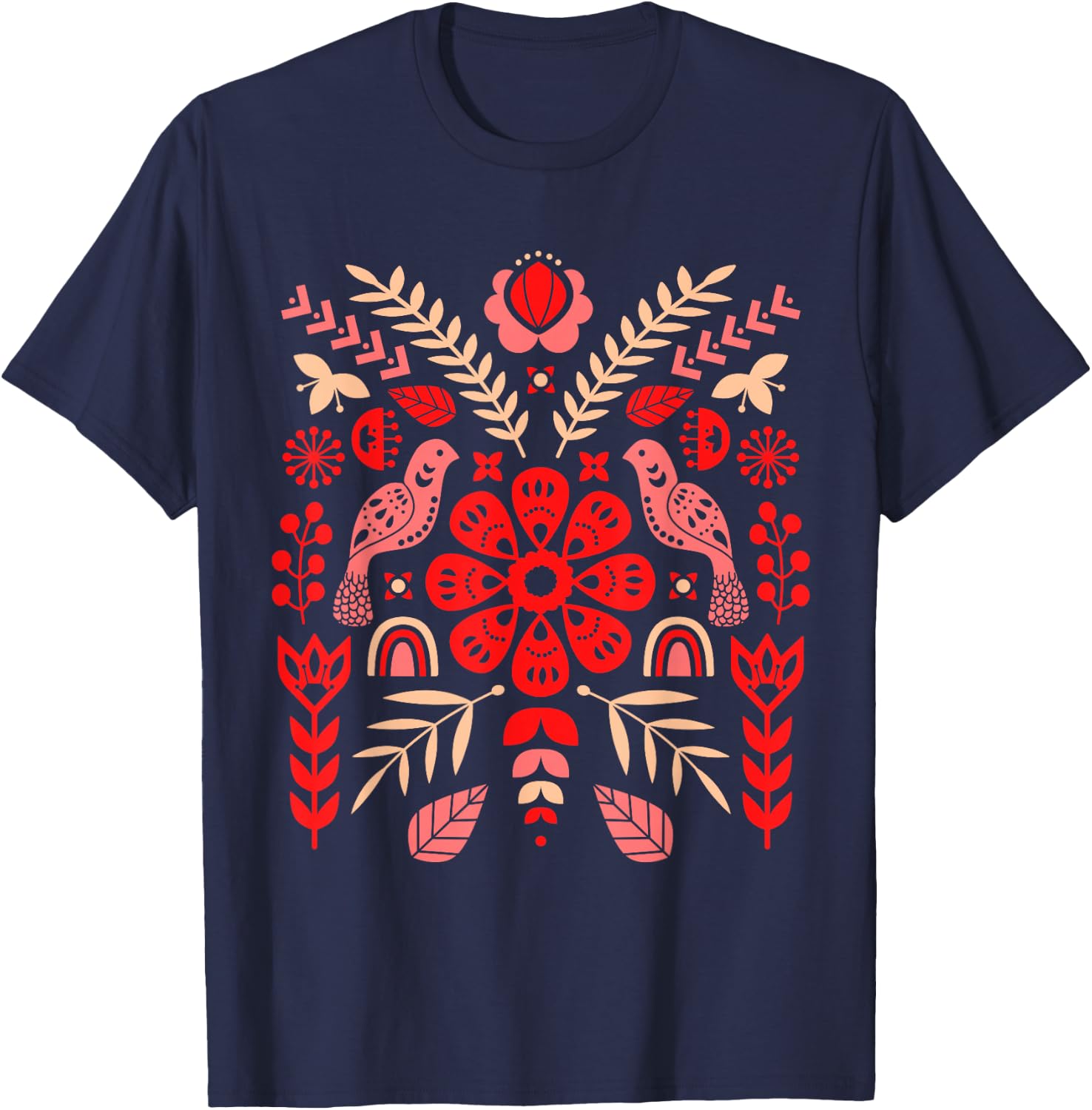 Ukrainian Birds | Vyshyvanka Style T-Shirt - T-Shirt | Navy