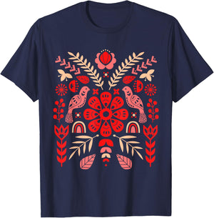 Ukrainian Birds | Vyshyvanka Style T-Shirt - T-Shirt | Navy