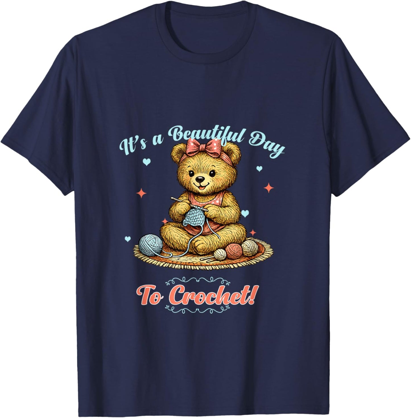 Cute Vintage Bear Crochet Hobby Crafting Storybook Graphic T-Shirt - T-Shirt | Navy