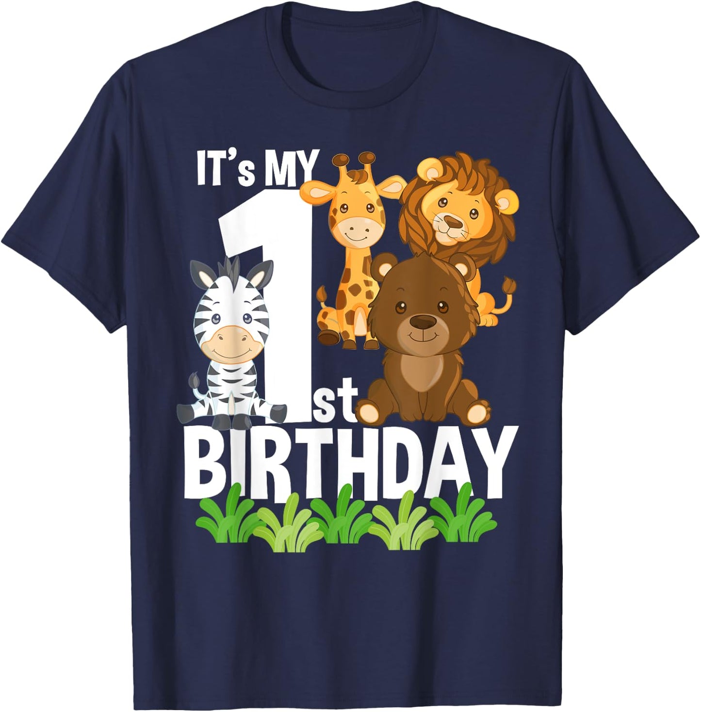 It's My 1st Birthday Zoo Theme Birthday Safari Jungle Animal T-Shirt - T-Shirt | Navy