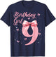 Kids 9th Birthday Girl Coquette Bow Theme 9 Year Old Girls T-Shirt - T-Shirt | Navy