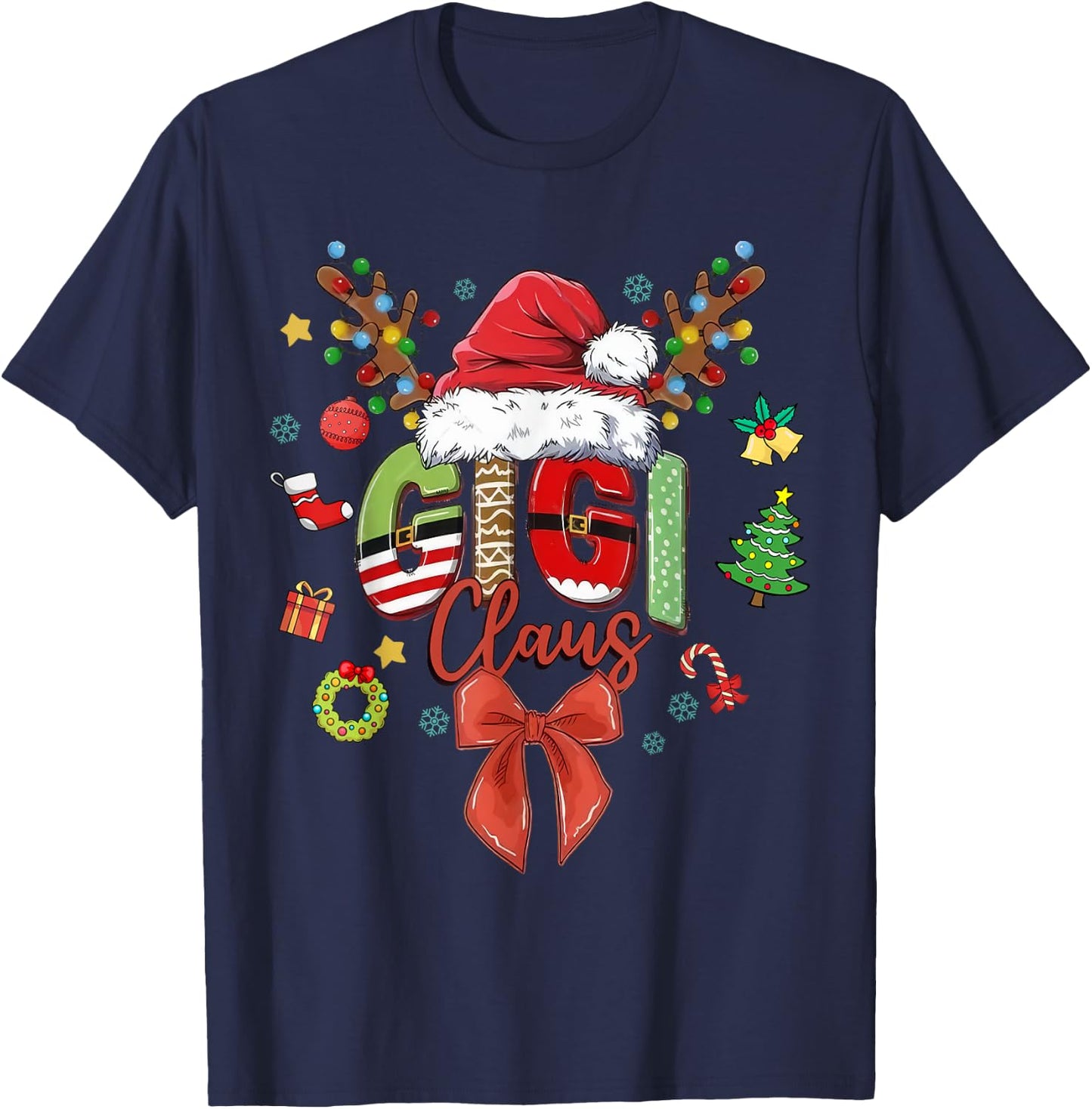Gigi Claus Coquette Christmas Matching Family Xmas Santa Hat T-Shirt - T-Shirt | Navy