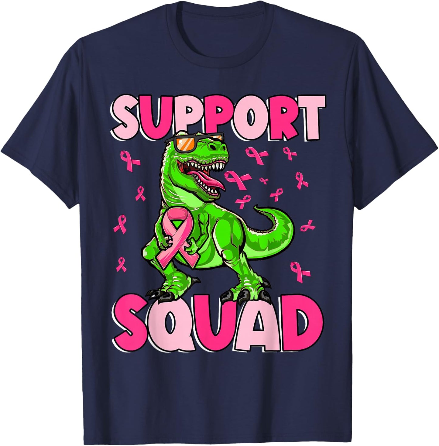 Dinosaur Breast Cancer Support Squad Pink Ribbon Boys Kids T-Shirt - T-Shirt | Navy