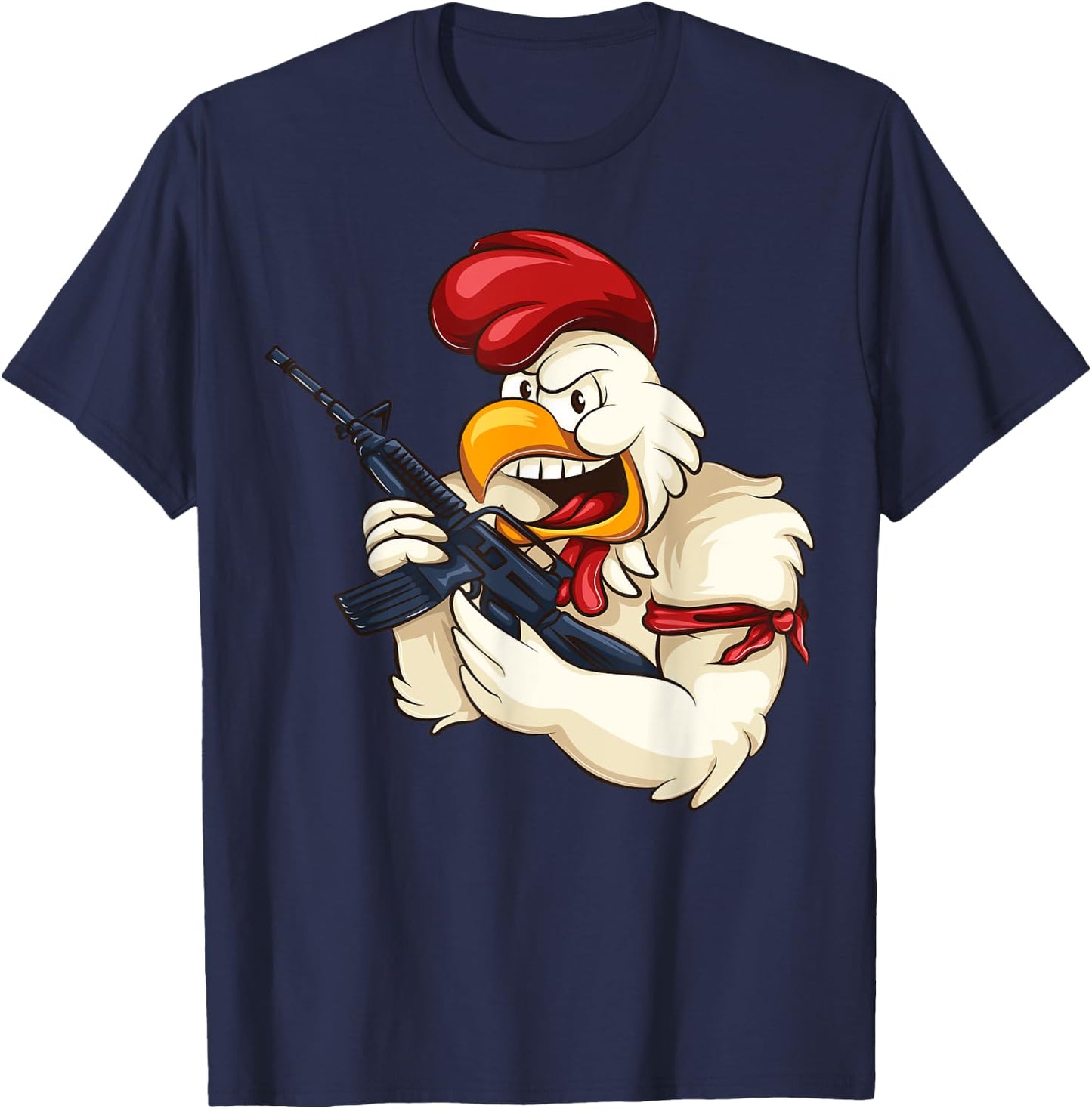Angry Chicken Cartoon Weapon | Rooster Funny Gun Farmer Gift T-Shirt - T-Shirt | Navy
