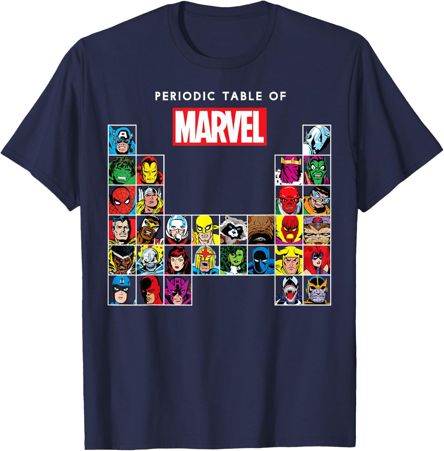 Marvel Periodic Table of Heroes & Villains Retro T-Shirt - T-Shirt | Navy