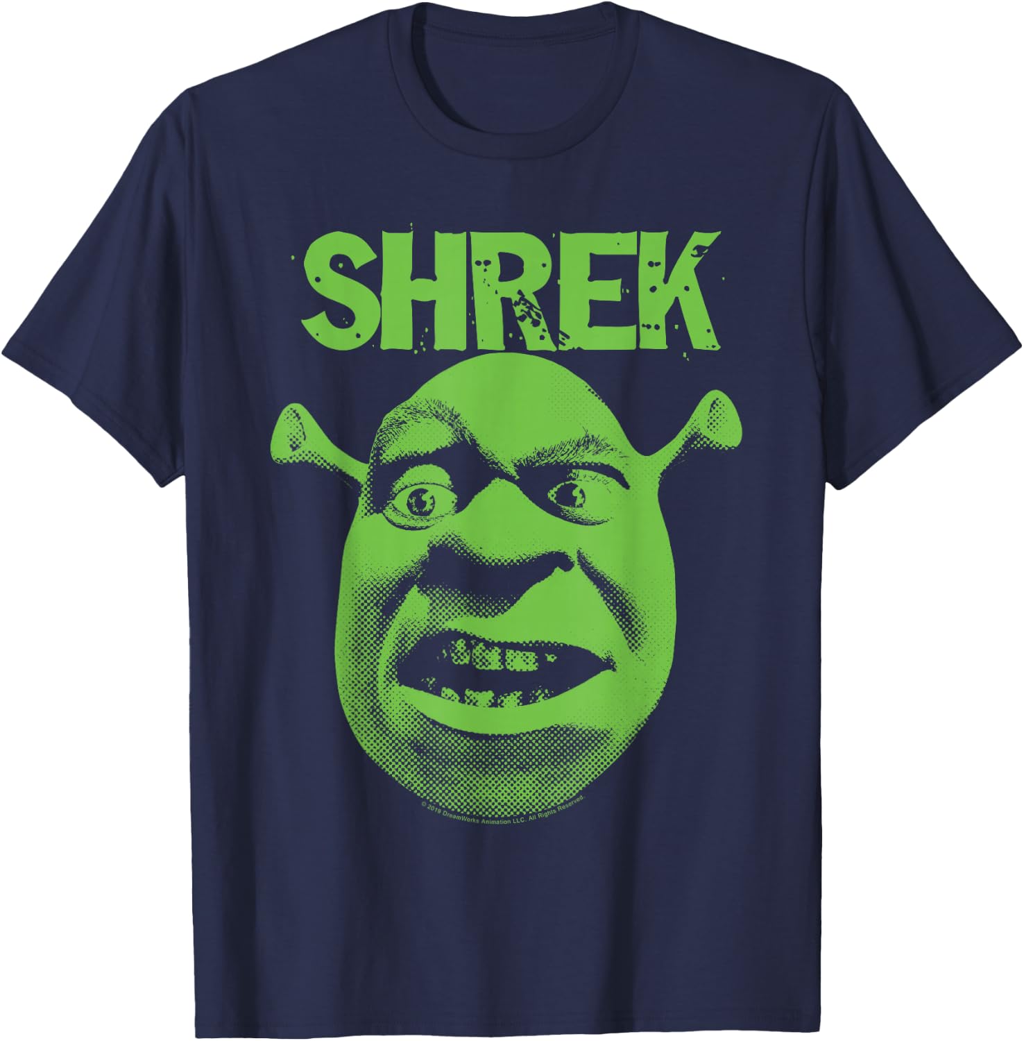 Shrek Grumpy Green Comic Art Face T-Shirt - T-Shirt | Navy